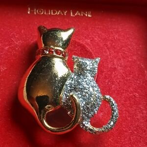 Macy's Holiday Lane Gold and Silver Cat Brooch